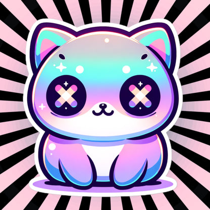 Weirdcore Pastel Goth Grunge Cute Trippy Cat Vinyl Sticker Oddcore Kitty Waterproof Sticker, Weird Stuff Unique Gift