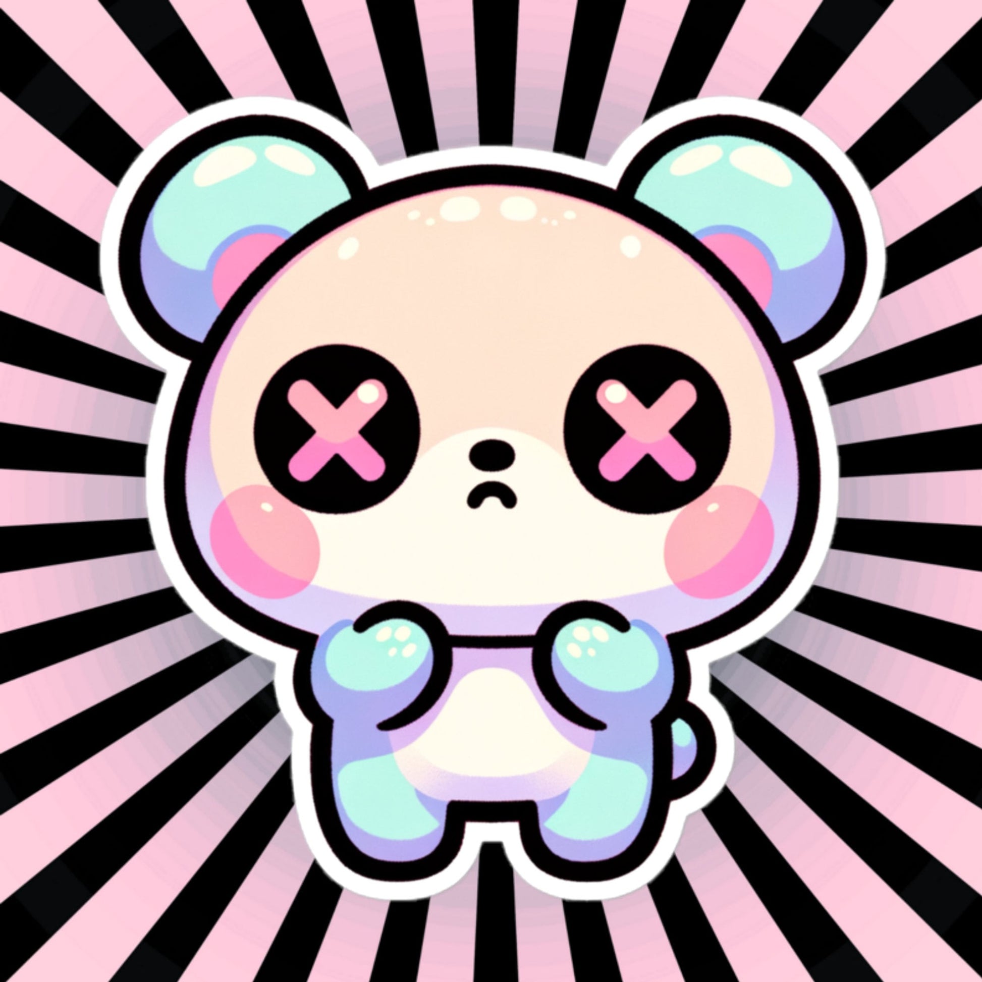 Weirdcore Pastel Goth Grunge Cute Panic Bear Vinyl Sticker Oddcore Teddy Waterproof Sticker, Weird Stuff Unique Gift
