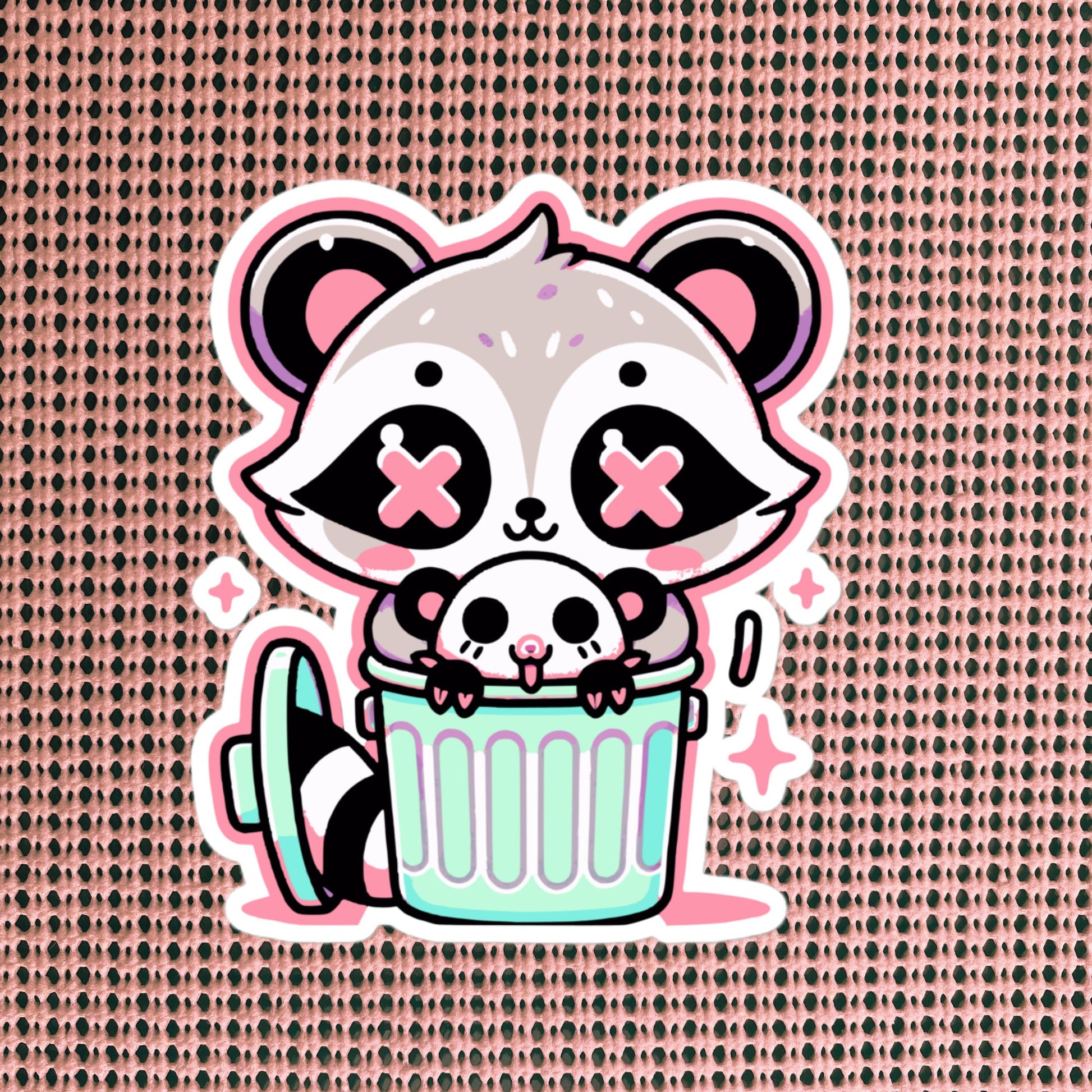 Weirdcore Pastel Goth Grunge Cute Raccoon & Opossum Vinyl Sticker Trash Can Oddcore Waterproof Sticker, Weird Stuff Unique Gift