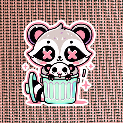 Weirdcore Pastel Goth Grunge Cute Raccoon & Opossum Vinyl Sticker Trash Can Oddcore Waterproof Sticker, Weird Stuff Unique Gift