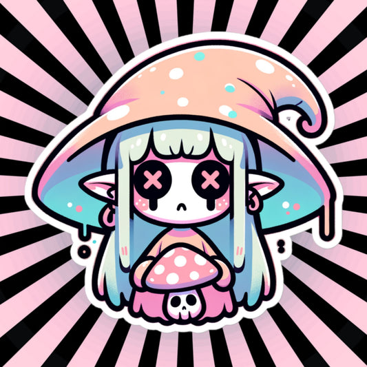 Weirdcore Pastel Goth Grunge Cute Sad Elf Mushroom Vinyl Sticker Mushroom Elf Oddcore Waterproof Sticker, Weird Stuff Unique Gift