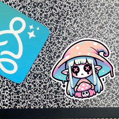 Weirdcore Pastel Goth Grunge Cute Sad Elf Mushroom Vinyl Sticker Mushroom Elf Oddcore Waterproof Sticker, Weird Stuff Unique Gift