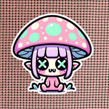Creepy Cute Weirdcore Mushroom Elf Vinyl Sticker Grunge Pastel Goth Elf Sticker Gift