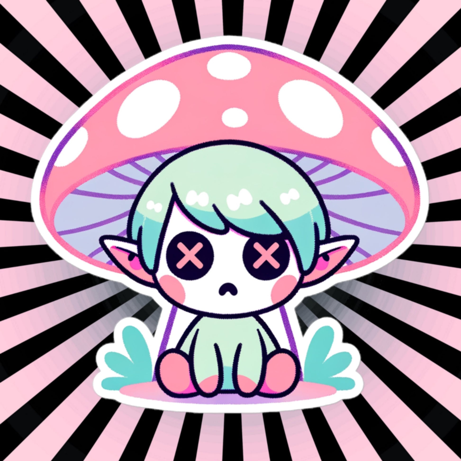 Creepy Cute Gore Clowncore Depressed Mushroom Elf Vinyl Sticker Grunge Pastel Goth Sticker Gifts