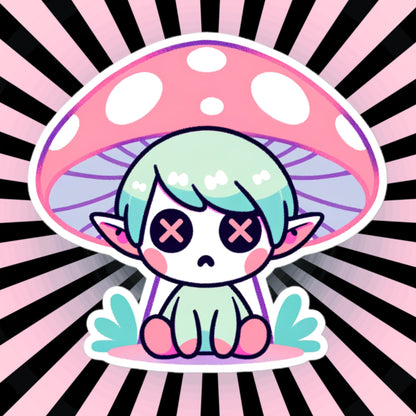 Creepy Cute Gore Clowncore Depressed Mushroom Elf Vinyl Sticker Grunge Pastel Goth Sticker Gifts