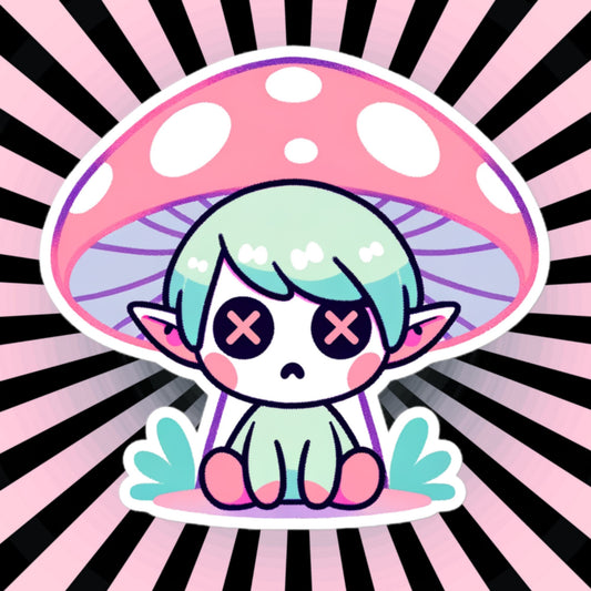 Creepy Cute Gore Clowncore Depressed Mushroom Elf Vinyl Sticker Grunge Pastel Goth Sticker Gifts