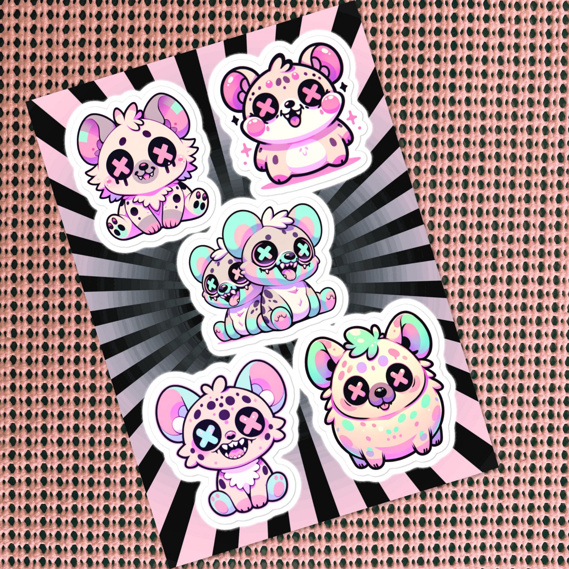 Creepy Cute Gore Clowncore Hyena Sticker Sheet Grunge Pastel Goth Hyena Sticker Pack