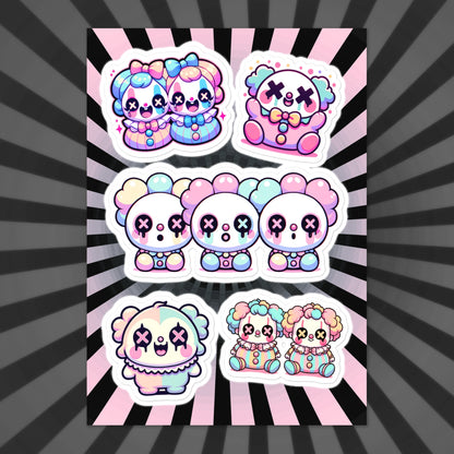 Creepy Cute Gore Clowncore Clowns Sticker Sheet Grunge Pastel Goth Clowns Sticker Pack