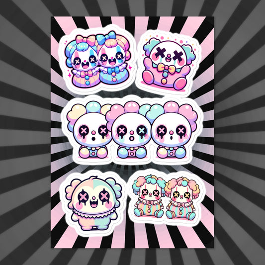 Creepy Cute Gore Clowncore Clowns Sticker Sheet Grunge Pastel Goth Clowns Sticker Pack