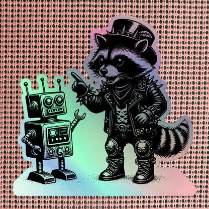 Gothic Grunge Punkrock Weirdcore Raccoon Sticker Vinyl Holographic Cyberpunk Raccoon Robot Debate Sticker