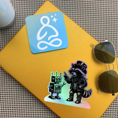 Gothic Grunge Punkrock Weirdcore Raccoon Sticker Vinyl Holographic Cyberpunk Raccoon Robot Debate Sticker