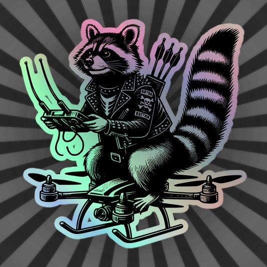 Gothic Grunge Punkrock Weirdcore Raccoon Sticker Vinyl Holographic Cyberpunk Raccoon Flying Drone Sticker