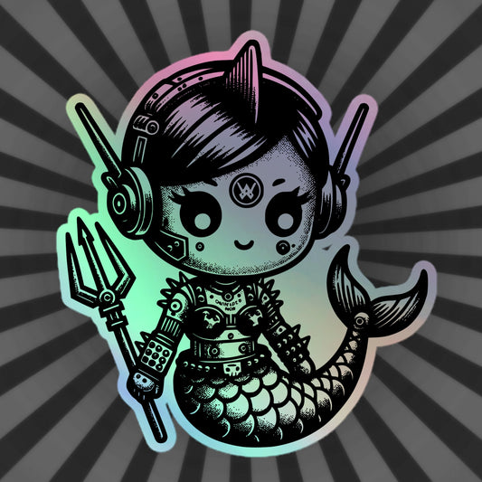 Gothic Grunge Punkrock Cyborg Mermaid Sticker Vinyl Holographic Cyberpunk Sticker for Tumblers, Phone Cases, Laptops, Books and Crafts