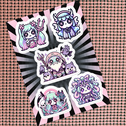 Creepy Cute Gore Mythical Characters Sticker Sheet Grunge Pastel Goth Odin Valkyrie Hel Medusa Siren Sticker Pack
