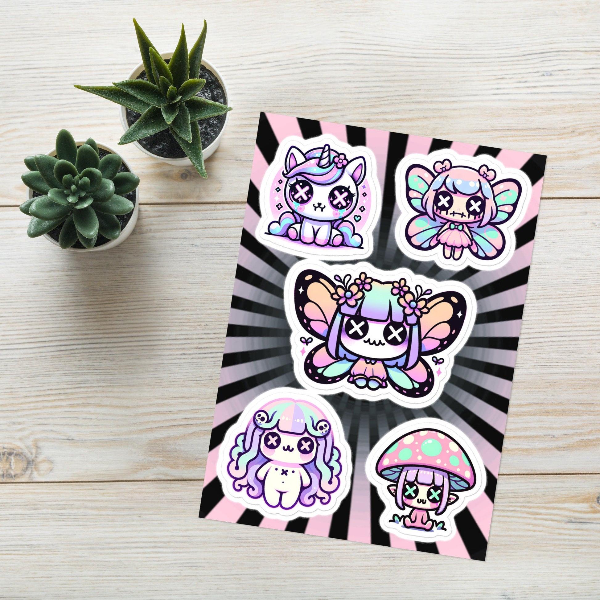 Creepy Cute Gore Mythical Faery Characters Sticker Sheet Grunge Pastel Goth Unicorn Mushroom Elf Fairy Medusa Sticker Pack