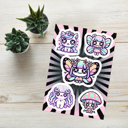 Creepy Cute Gore Mythical Faery Characters Sticker Sheet Grunge Pastel Goth Unicorn Mushroom Elf Fairy Medusa Sticker Pack