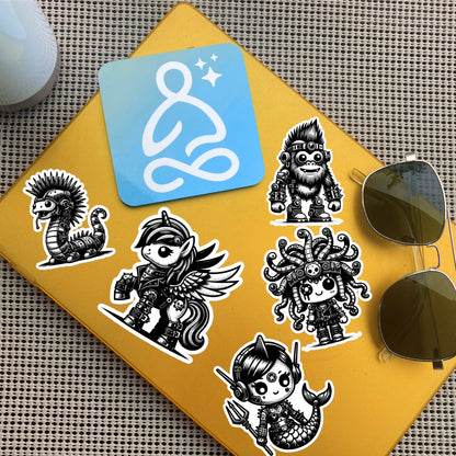 Gothic Grunge Punkrock Cryptid Vinyl Sticker Sheet Sasquatch Lock Ness Medusa Mermaid Unicorn Sticker Pack