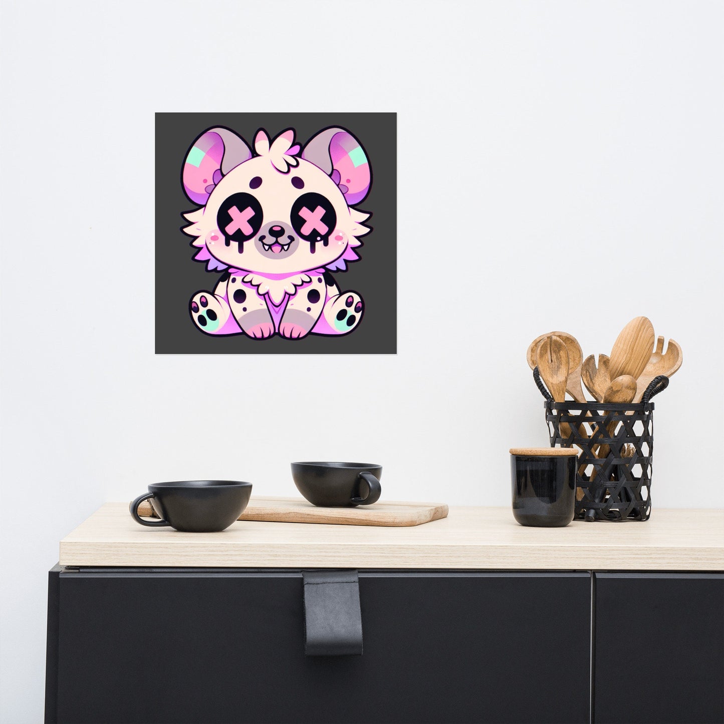 Creepy Cute Clowncore Hyena Wall Poster Oddcore pastel Goth Grunge Hyena Enhanced Matte Poster Paper for Pastel Grunge Room Decor - Charcoal