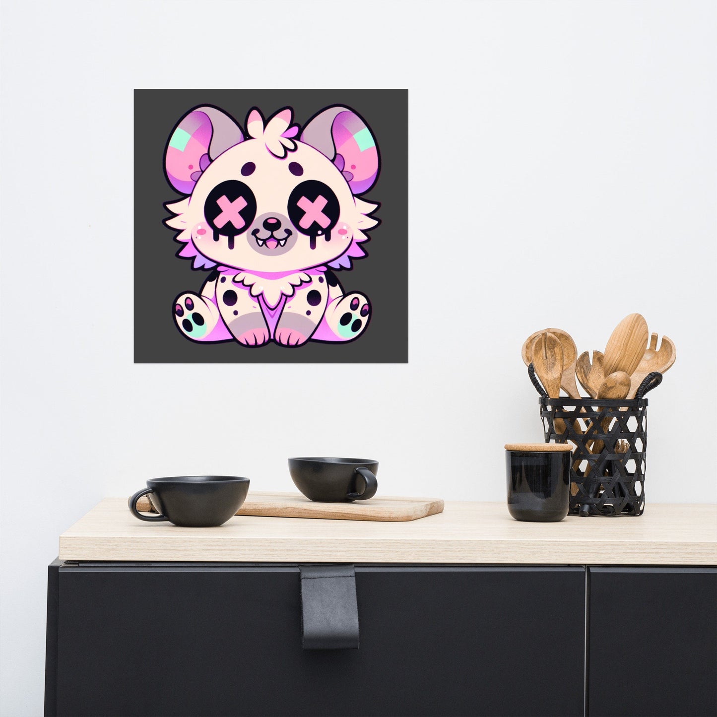 Creepy Cute Clowncore Hyena Wall Poster Oddcore pastel Goth Grunge Hyena Enhanced Matte Poster Paper for Pastel Grunge Room Decor - Charcoal
