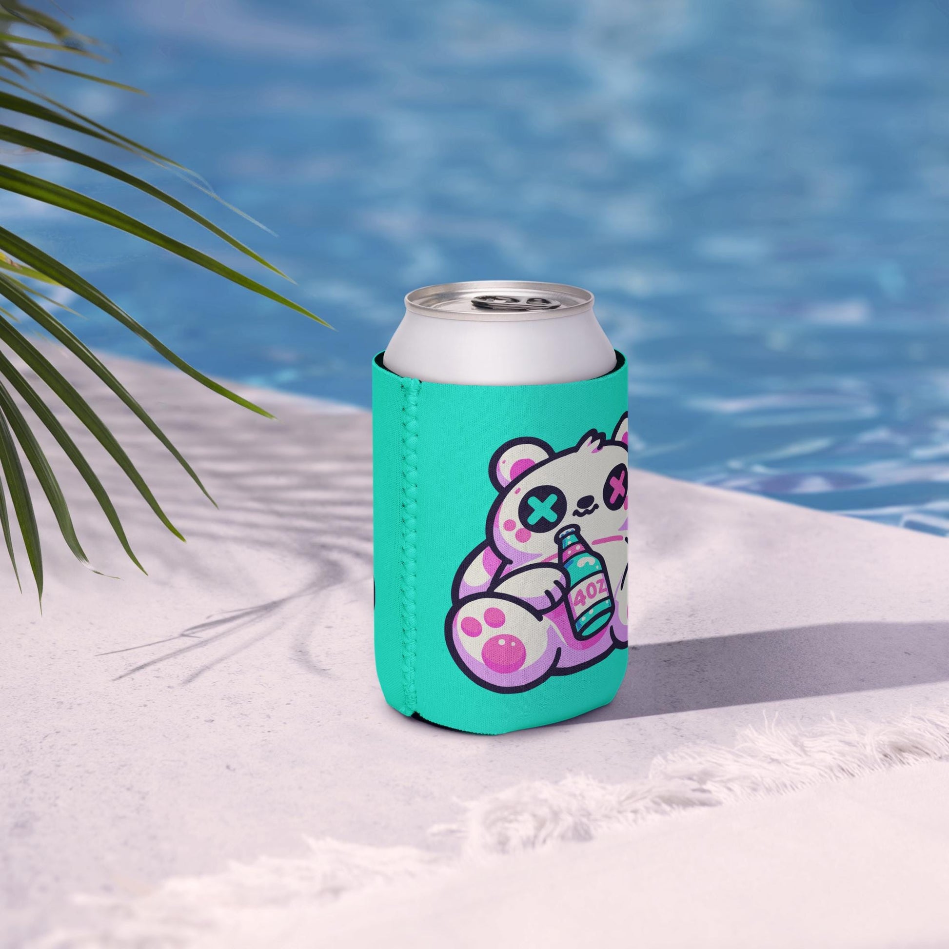 Weirdcore Fuzzy & Faded Bear Neon Goth Can Cooler Cozie Weird Grunge Bear Koozie