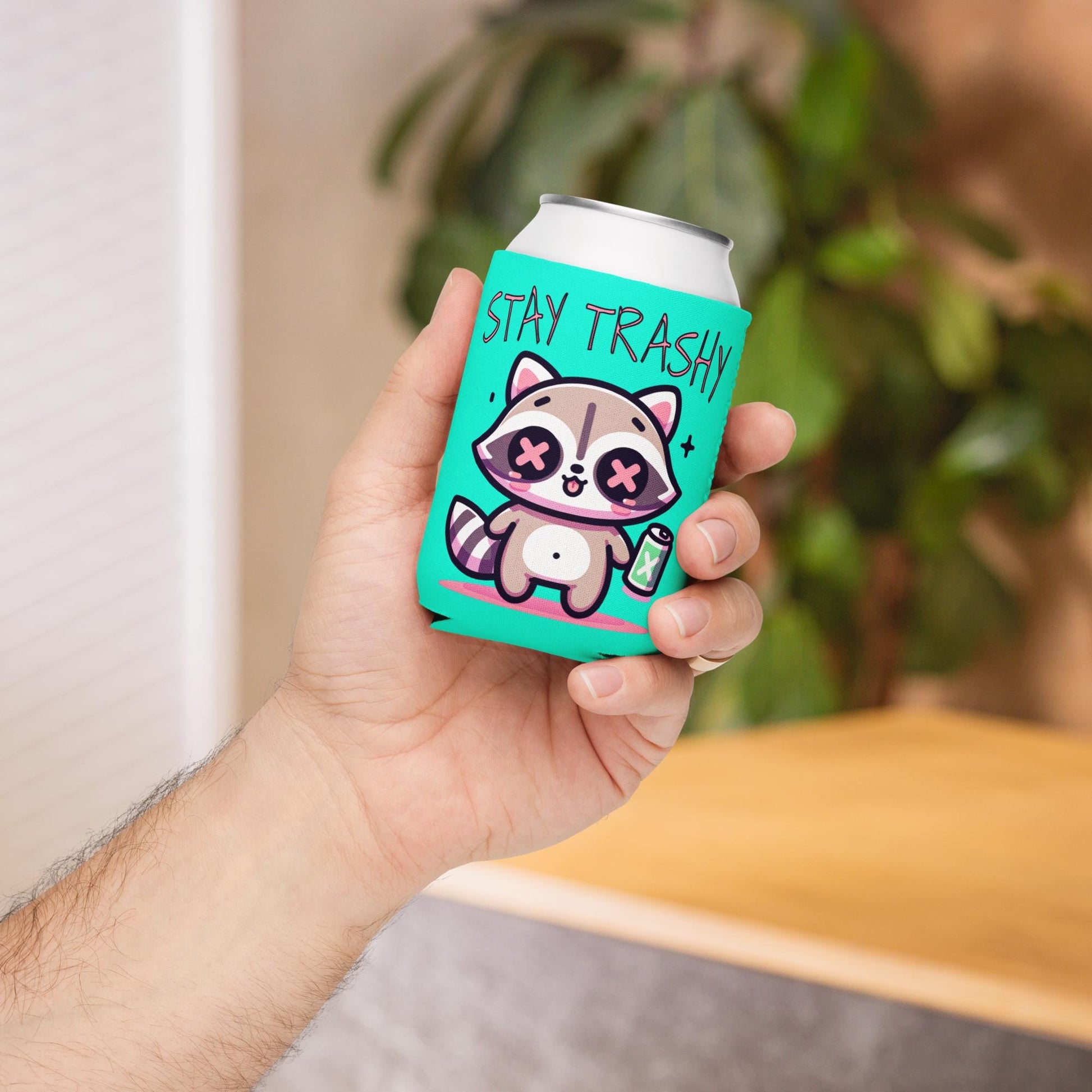 Pastel Goth Weirdcore Stay Trashy Beer Cozie Grunge Raccoon Can Cooler Koozie