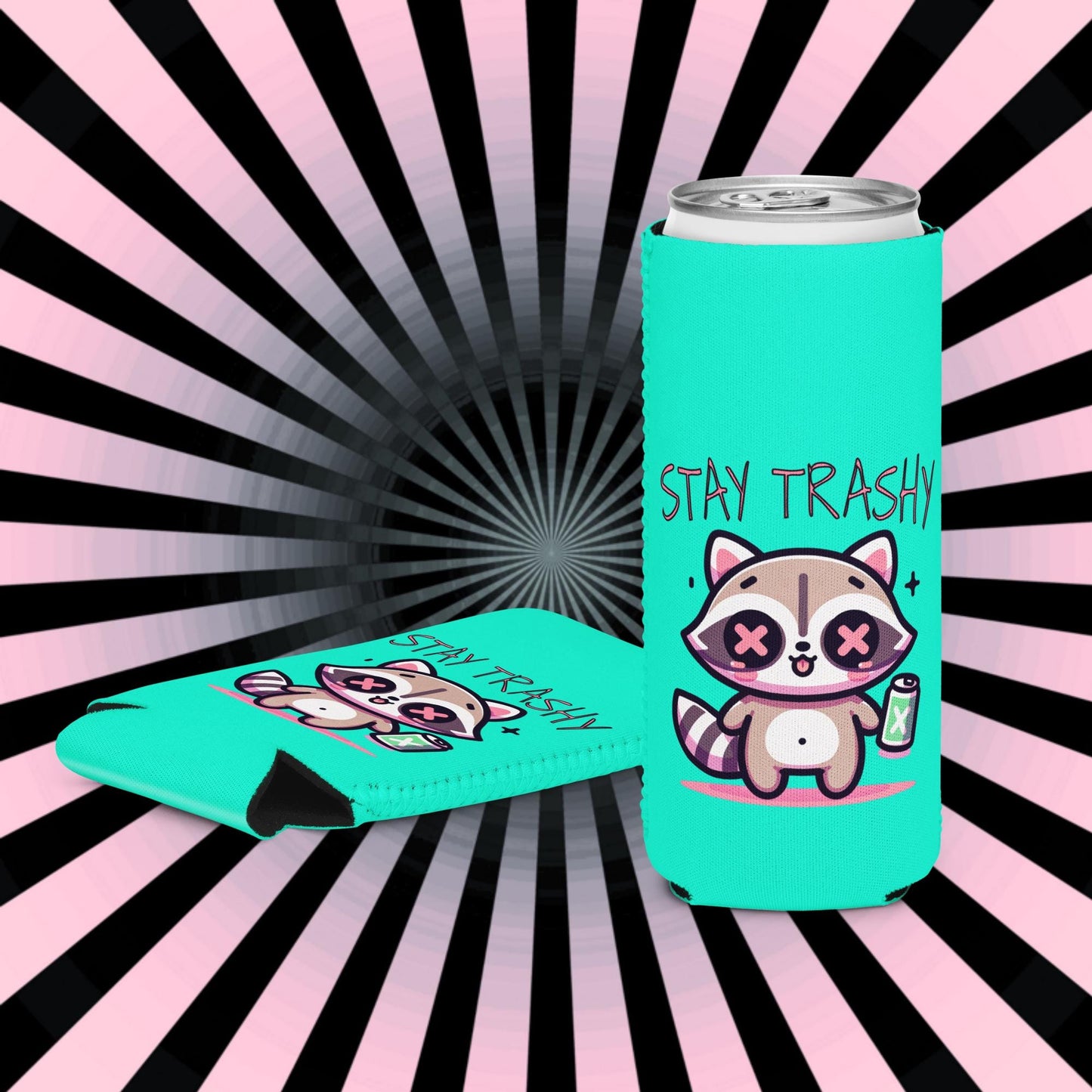 Pastel Goth Weirdcore Stay Trashy Beer Cozie Grunge Raccoon Can Cooler Koozie