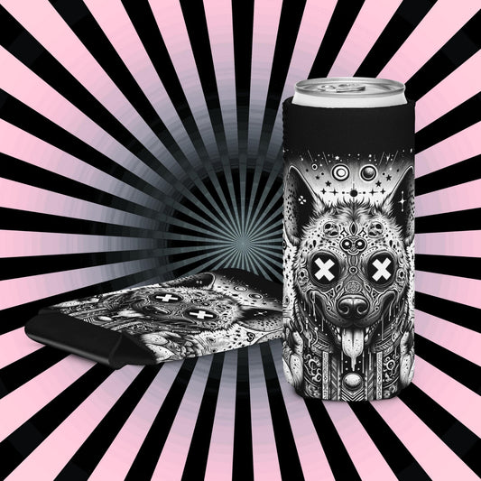 Trippy Psychedelic Gore Weirdcore Hyena Beer Holder Grunge Goth Spotted Hyena Coozie