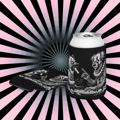Dark Clown and Hyena Weirdcore Goth Can cooler Hyena Clown Coozie Unique Beer Holder
