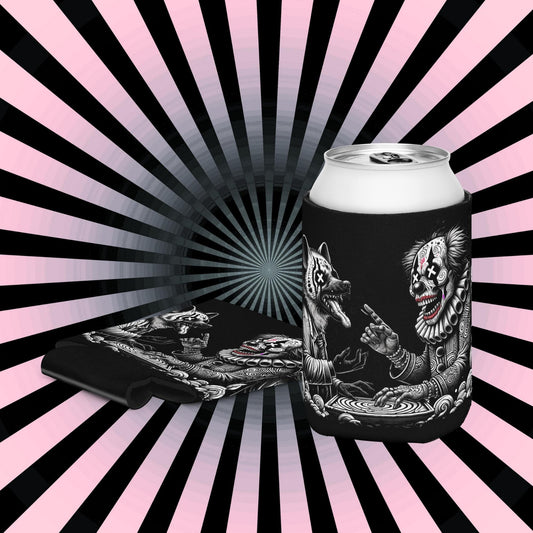 Dark Clown and Hyena Weirdcore Goth Can cooler Hyena Clown Coozie Unique Beer Holder