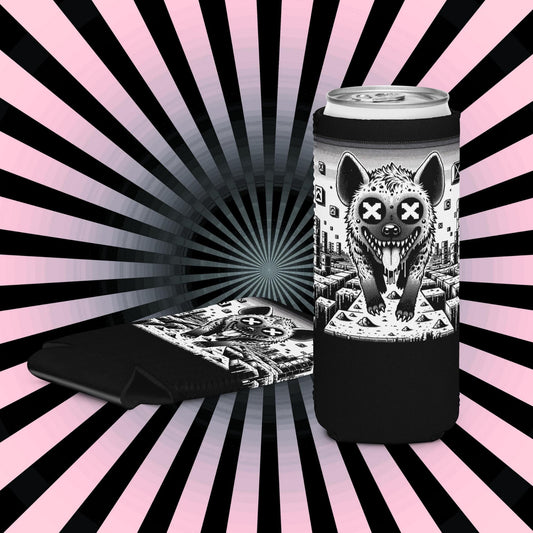 Trippy Psychedelic Gore Weirdcore Hyena Coozie Grunge Goth Spotted Hyena Pixel Art Game Beverage Holder