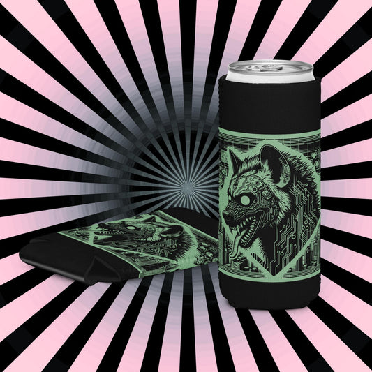 Cyber Hyena Trippy Wired Tech Vision Beer Holder Weirdcore Hyena Coozie