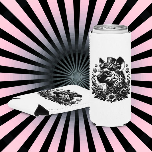 Victorian Hyena Steampunk Beer Holder Floral Gear Elegance Beverage Coozie