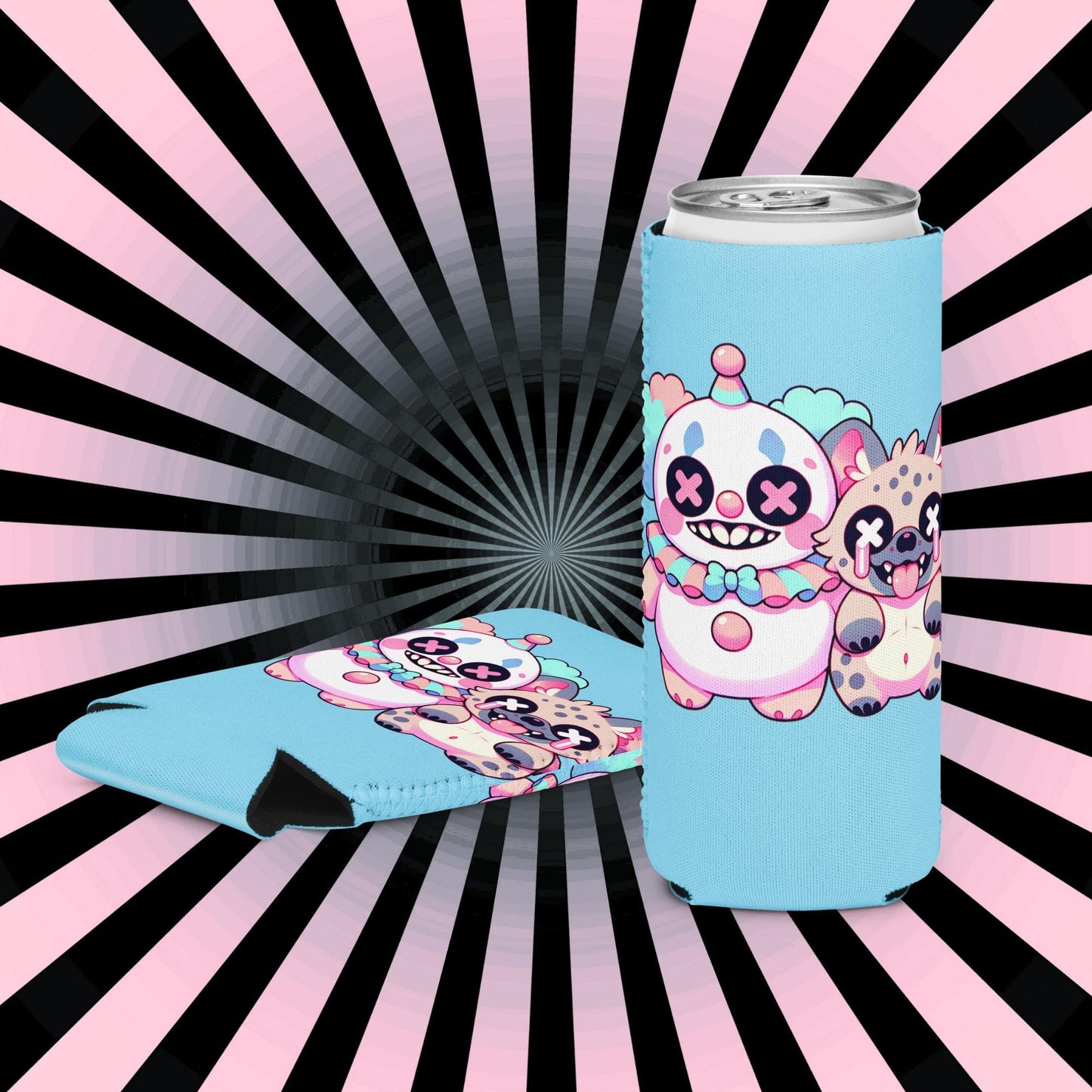 Creepy Cute Clowncore Clown & Hyena Coozie Weirdcore Pastel Grunge Hyena Clown Beverage Holder