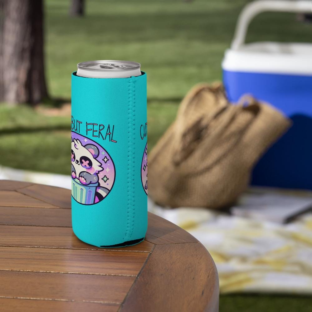 Pastel Goth Weirdcore Cute But Feral Beer Cozie Grunge Raccoon Can Cooler Koozie