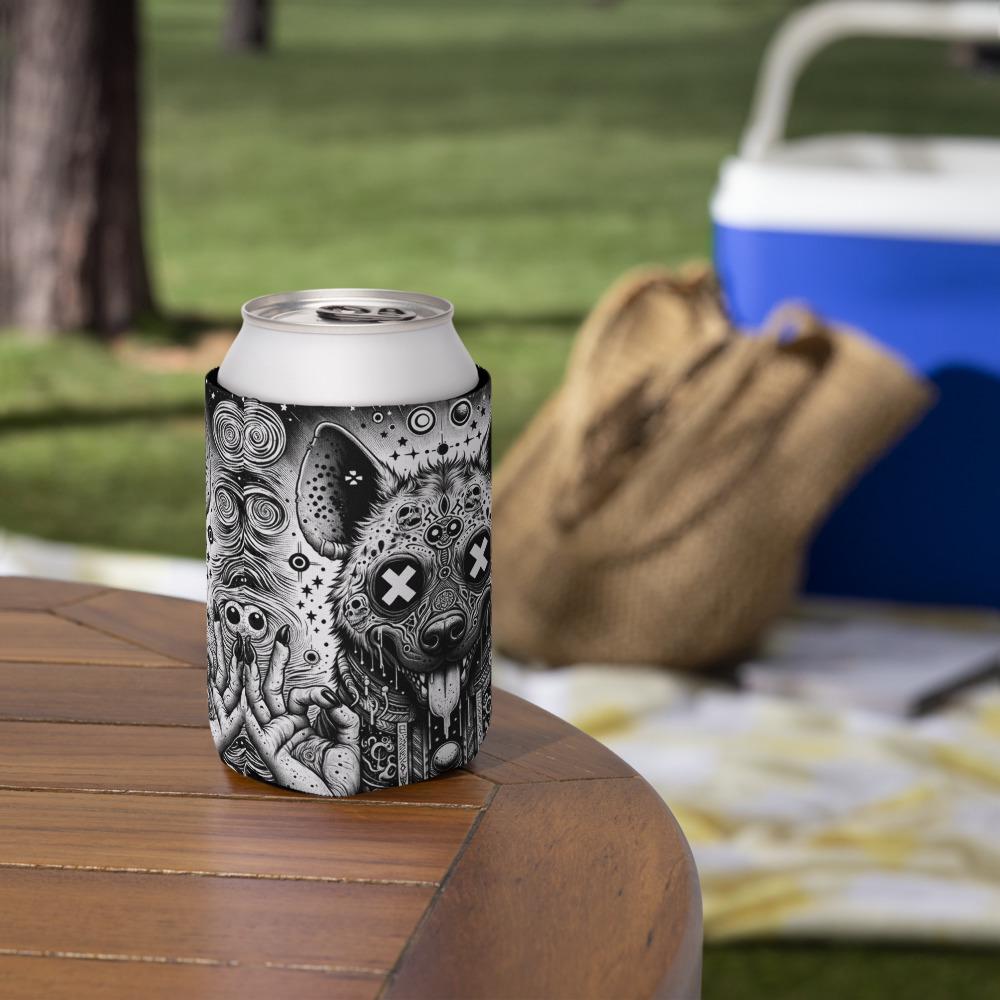 Trippy Psychedelic Gore Weirdcore Hyena Beer Holder Grunge Goth Spotted Hyena Cozie