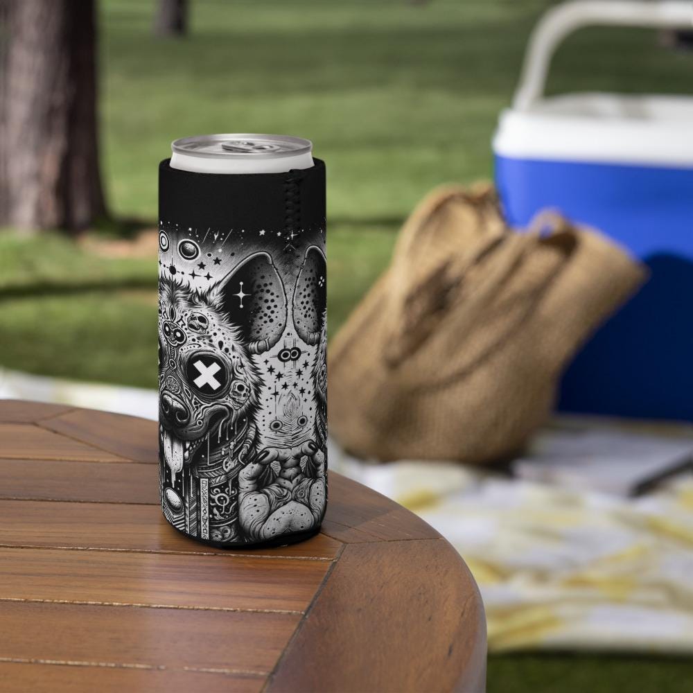 Trippy Psychedelic Gore Weirdcore Hyena Beer Holder Grunge Goth Spotted Hyena Cozie