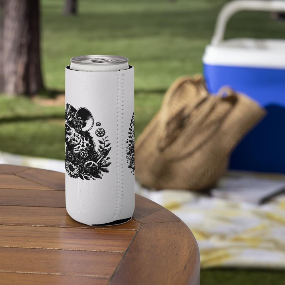 Victorian Hyena Steampunk Beer Holder Floral Gear Elegance Beverage Cozie