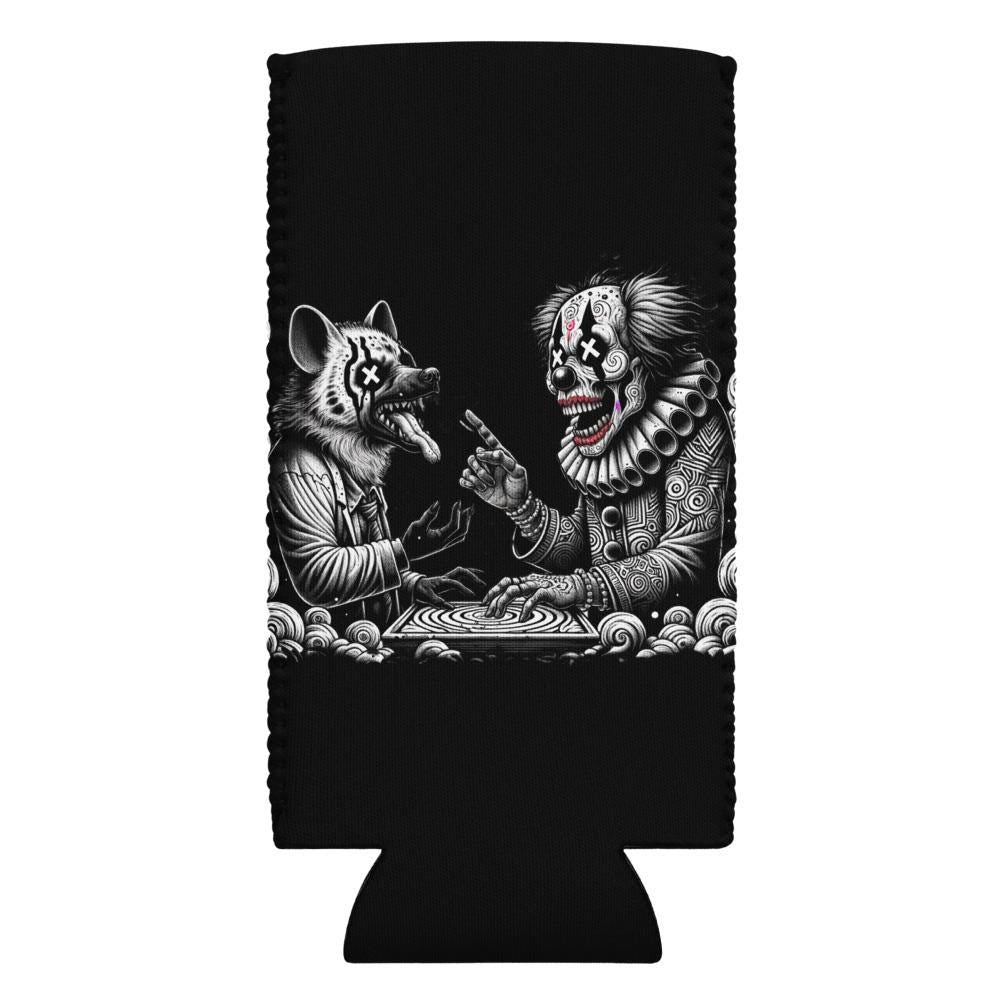 Dark Clown and Hyena Weirdcore Goth Can cooler Hyena Clown Cozie Unique Beer Holder