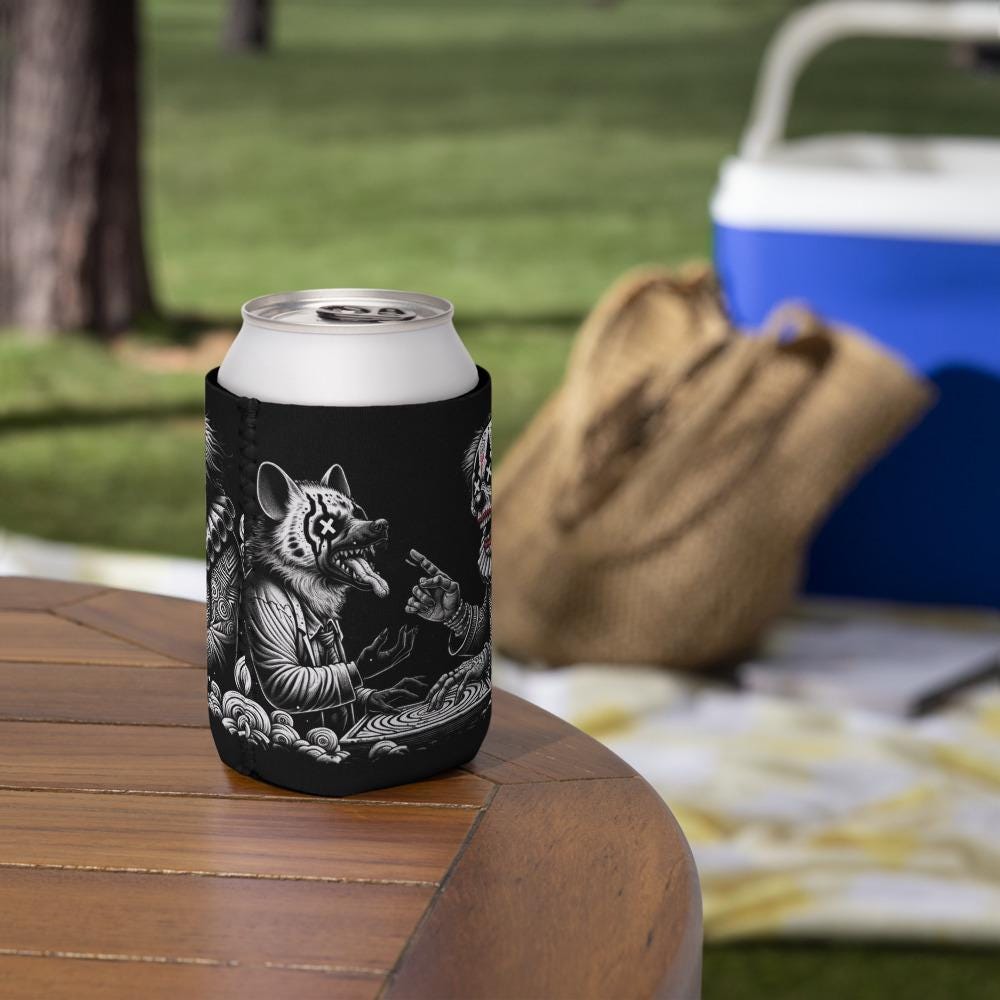 Dark Clown and Hyena Weirdcore Goth Can cooler Hyena Clown Cozie Unique Beer Holder
