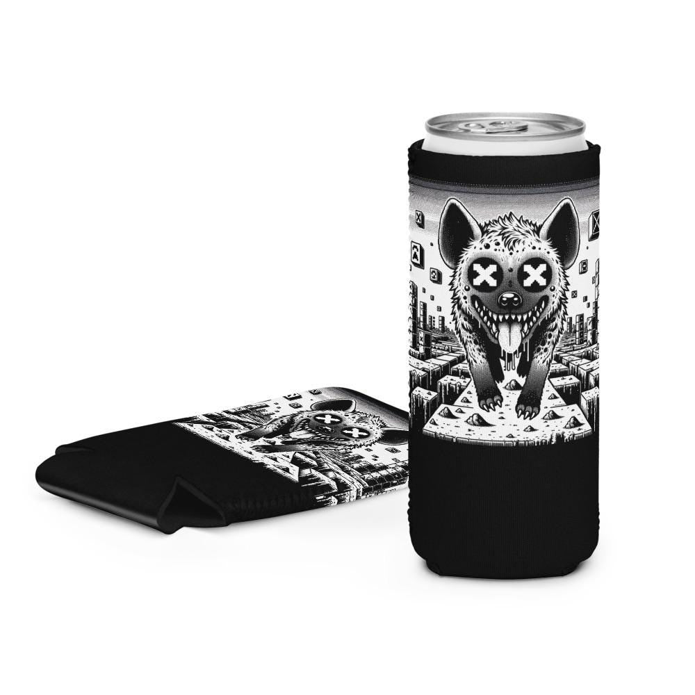 Trippy Psychedelic Gore Weirdcore Hyena Cozie Grunge Goth Spotted Hyena Pixel Art Game Beverage Holder