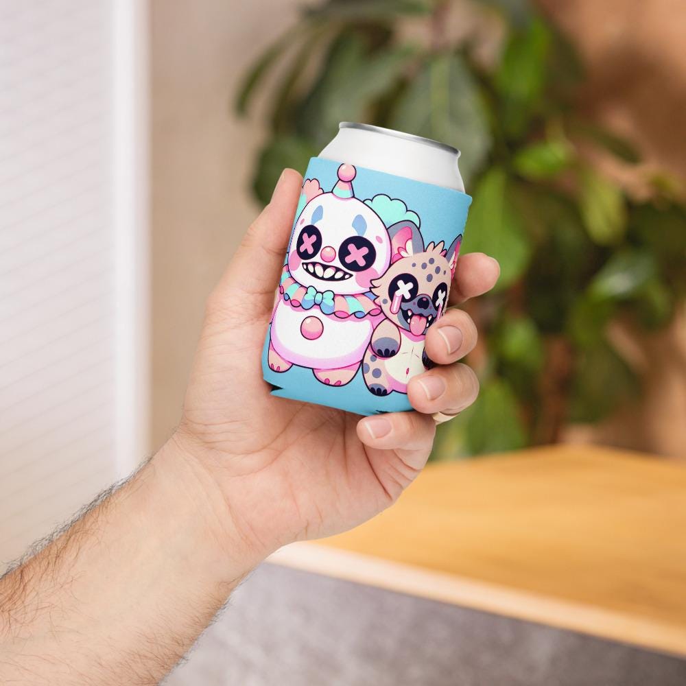Creepy Cute Clowncore Clown & Hyena Cozie Weirdcore Pastel Grunge Hyena Clown Beverage Holder