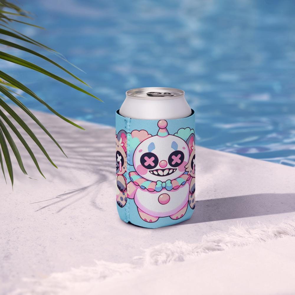Creepy Cute Clowncore Clown & Hyena Cozie Weirdcore Pastel Grunge Hyena Clown Beverage Holder