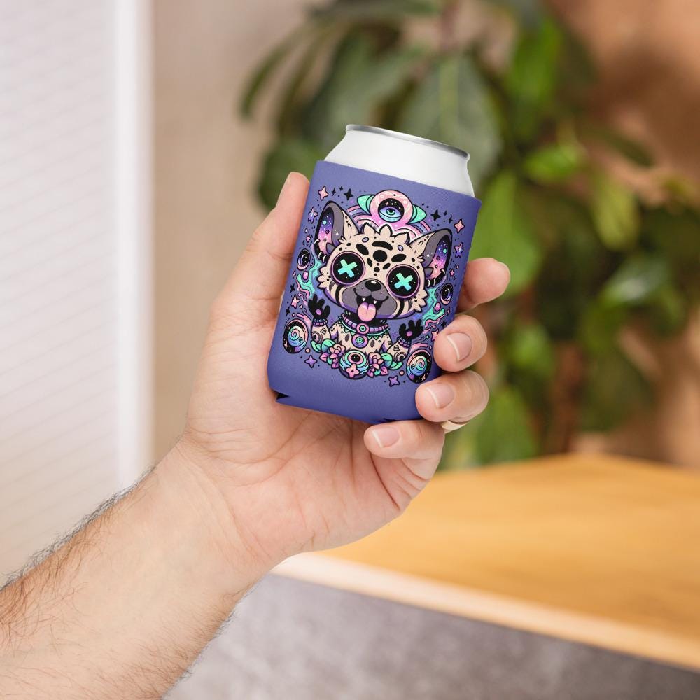 Trippy Psychedelic Gore Weirdcore Hyena Beer Holder Grunge Goth Spotted Hyena Weird Cozie