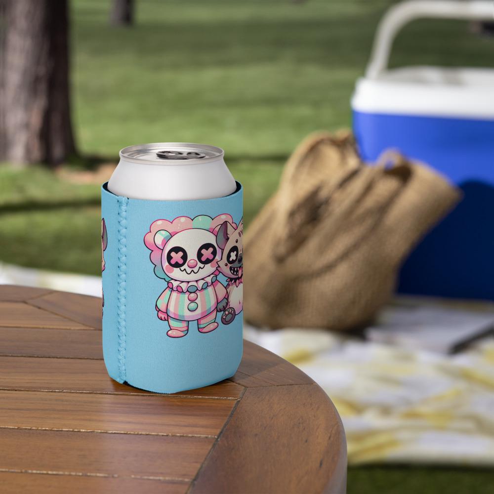 Spooky Creepy Cute Hyena Clown Pals Beer Holder Clowncore Weirdcore Friends Beverage Cozie