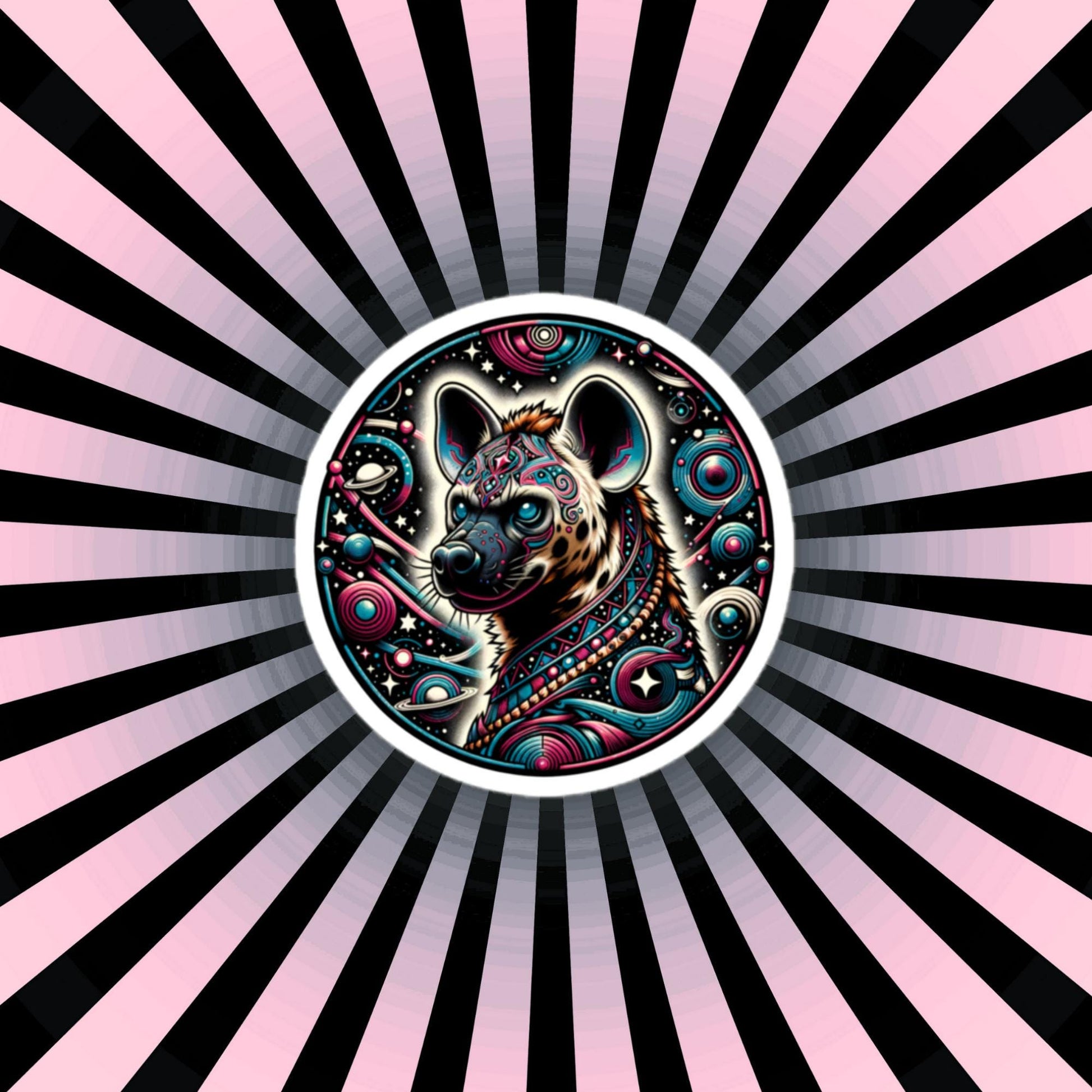Cosmic Dystopian Futuristic Colorful Weirdcore Hyena Sticker