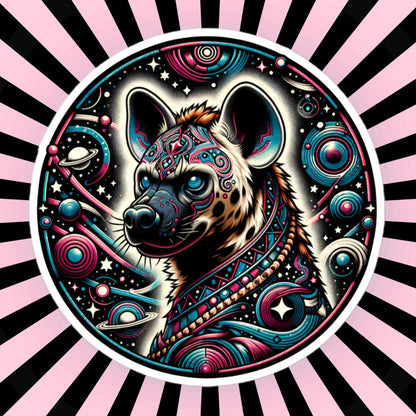Cosmic Dystopian Futuristic Colorful Weirdcore Hyena Sticker