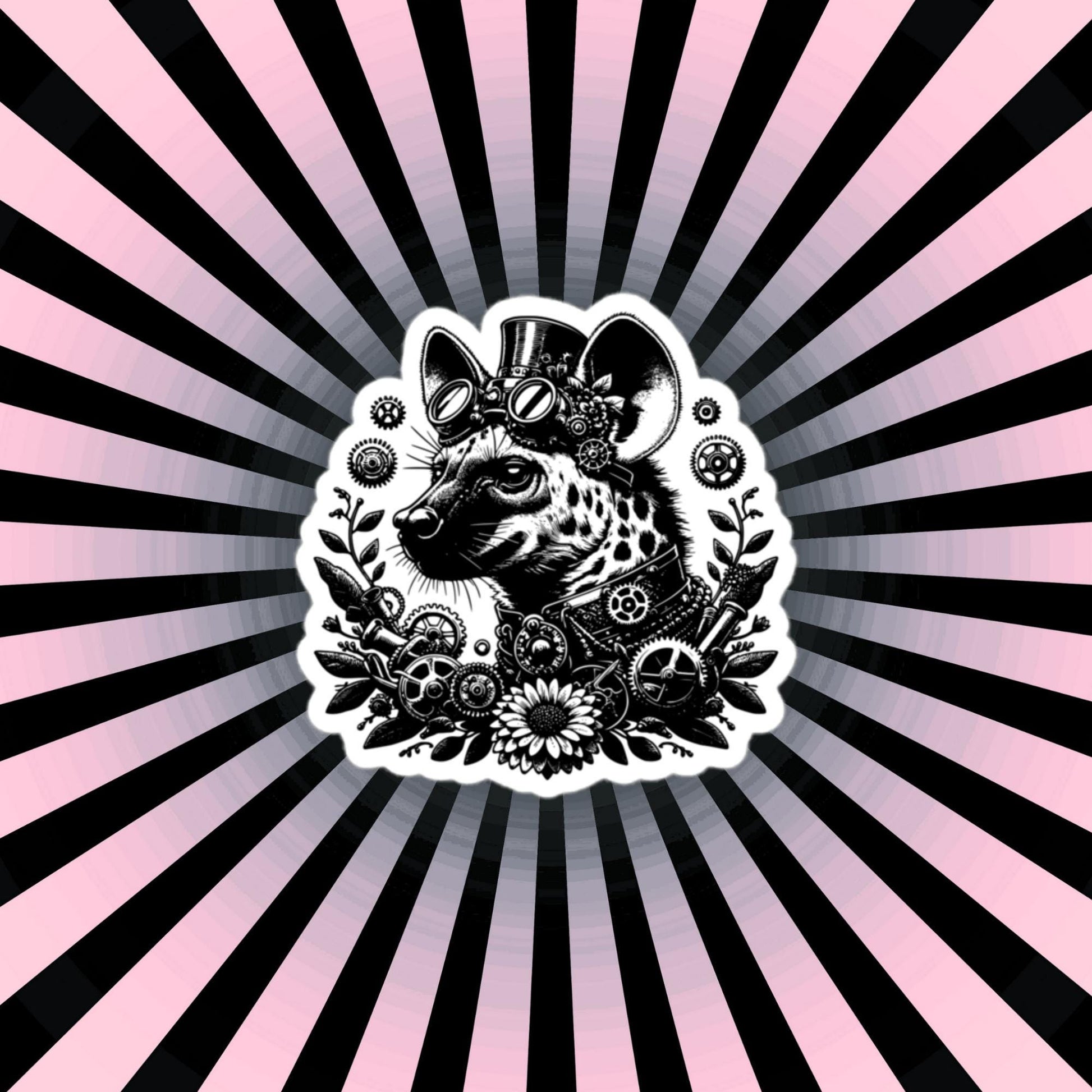 Weirdcore Steampunk Floral Gears Punk Grunge Hyena Waterproof Vinyl Sticker