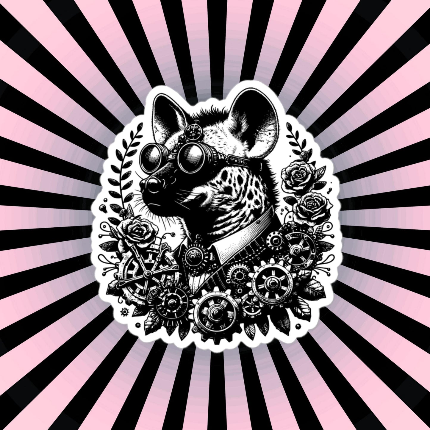Steampunk Grunge Gears Weirdcore Hyena Waterproof Vinyl Sticker