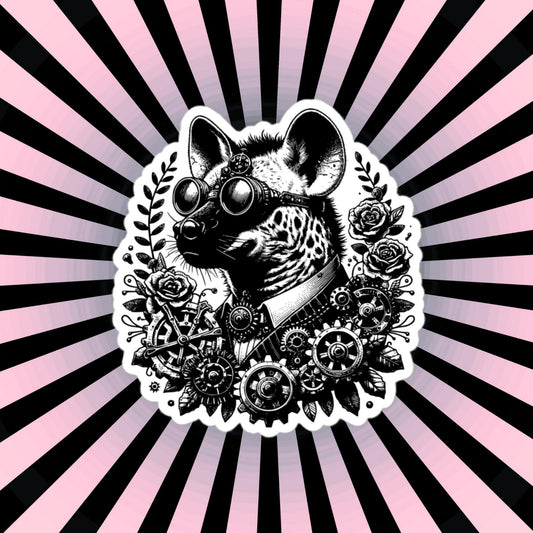 Steampunk Grunge Gears Weirdcore Hyena Waterproof Vinyl Sticker