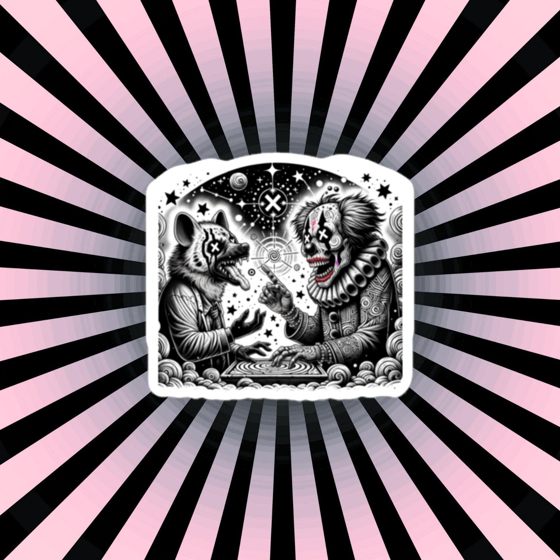Cosmic Discussion Hyena Clown Weirdcore Waterproof Vinyl Sticker